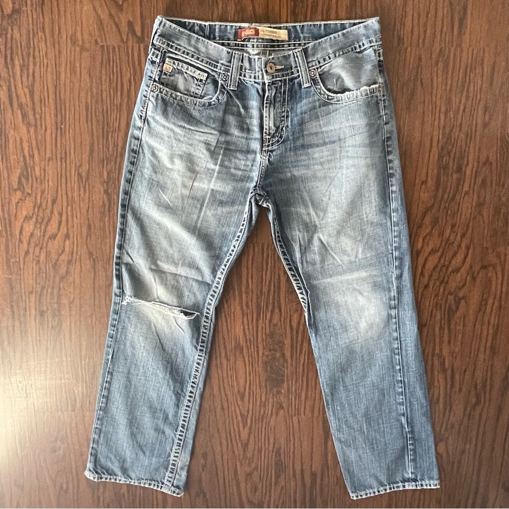 Big Star Pioneer Boot Cut Men's Relaxed Faded Blue Destroyer Jeans 36x30